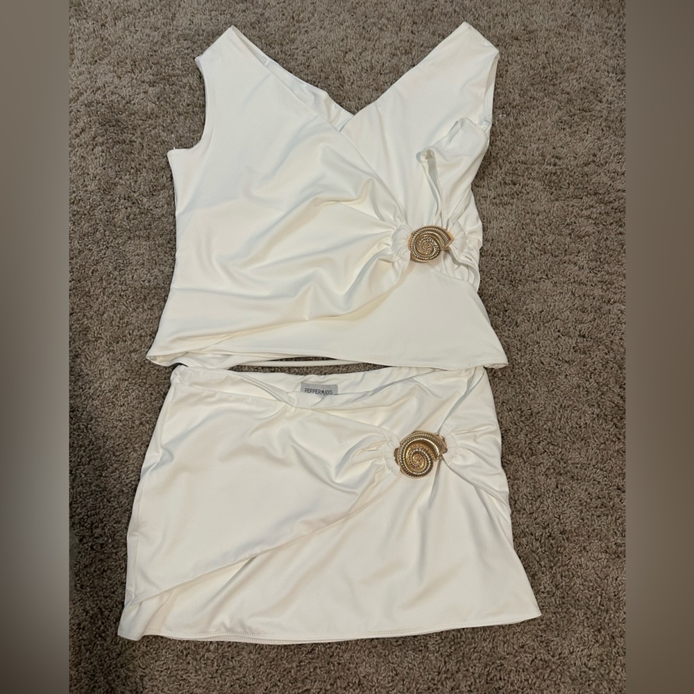 Peppermayo Cream Mini Skirt with Gold Detail